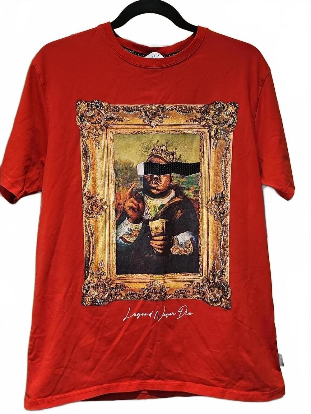 Lucci Paris Men's M Red Cotton Graphic Sequin T-Shirt Crew Neck Short Sleeve